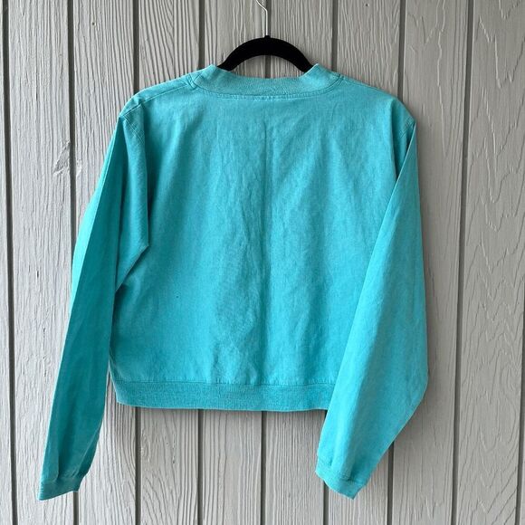 Vintage 90s Gitano Scottie Dog Cropped Shirt Teal M Y2K Kidcore Cute - Picture 11 of 12